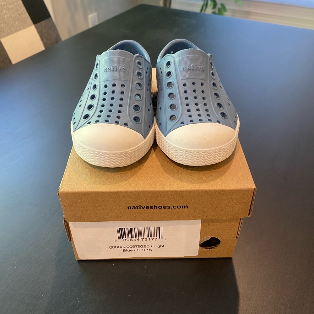 Native Jefferson Slip-On Sneakers in Light Blue and White